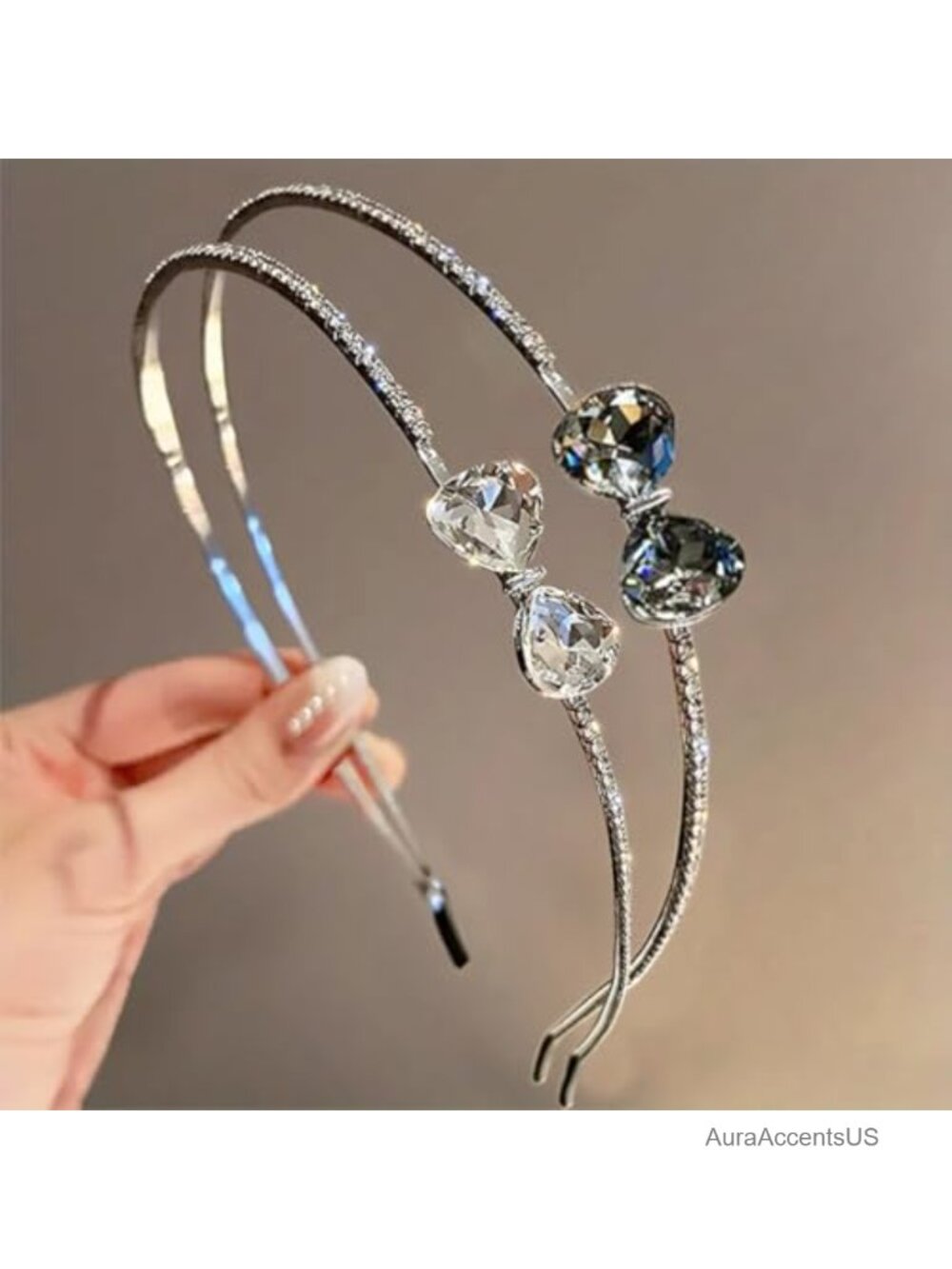 Rhinestone Bow Metal Headbands Set Thin Crystal Hair Accessories